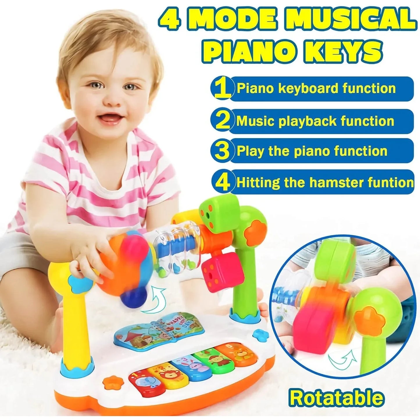 Early Educational Baby Piano Toy Rotating Music Keyboard with Light Sound for Kids Musical Instrument Gifts for Toddlers