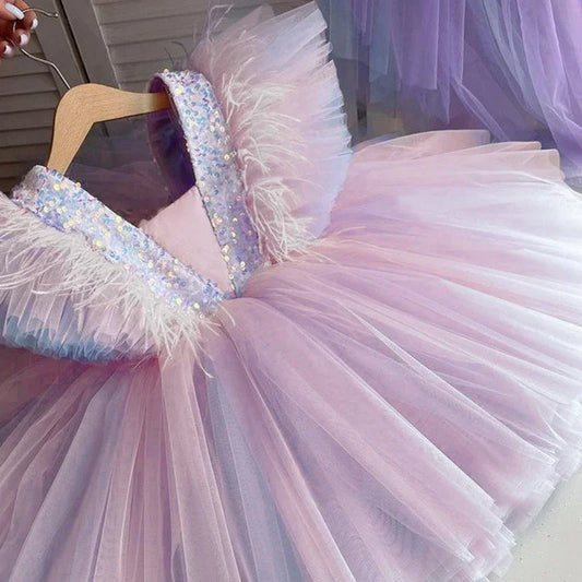 Fancy Unicorn Tutu Gown 12M Baby Princess Dress Sequin Bow Decorative 1st Birthday Summer Clothing for Wedding Party